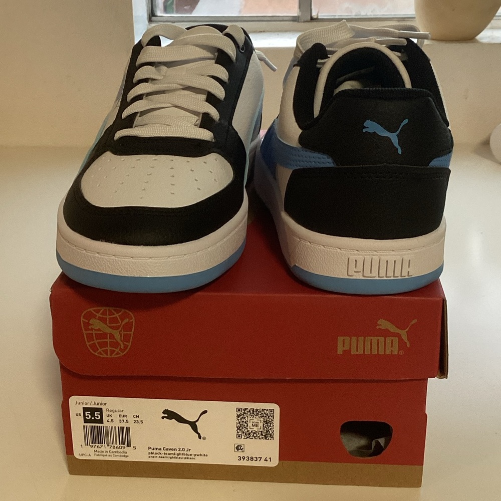 Puma Black and Light Blue Court Sneakers
